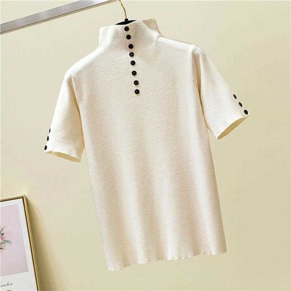 women's t-shirt summer vogue knitted button t shirt women turtleneck short sleeve slim solid tee femme ladies pullover tshirt e5oq, White
women's t-shirt summer vogue knitted button t shirt women turtleneck short sleeve slim solid tee femme ladies pullover tshirt e5oq, White