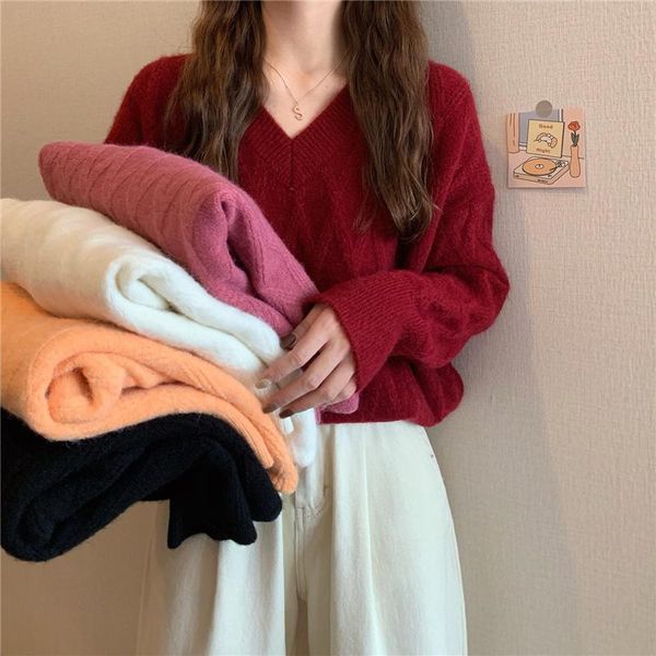 women's jackets 2021 solid color sweater spring and autumn loose casual knit with v-neck long-sleeved clothes, Black;brown
women's jackets 2021 solid color sweater spring and autumn loose casual knit with v-neck long-sleeved clothes, Black;brown
