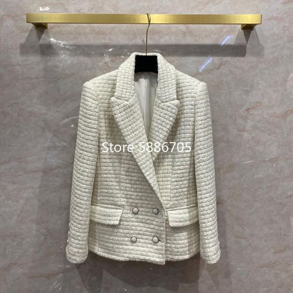 women's suits & blazers runway design white plaid tweed jacket women blazer notched sequins double breasted elegant vintage wool, White;black
women's suits & blazers runway design white plaid tweed jacket women blazer notched sequins double breasted elegant vintage wool, White;black