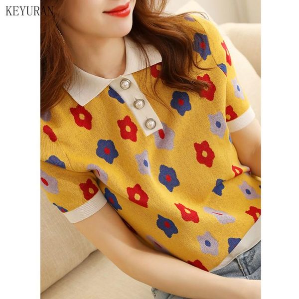 women's t-shirt yellow turn-down collar printed thin knitted 2021 summer loose slimming short-sleeved ice silk tee, White
women's t-shirt yellow turn-down collar printed thin knitted 2021 summer loose slimming short-sleeved ice silk tee, White