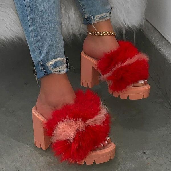women's sandals 2021 summer high heels vintage plush fur slippers peep toe square heel wedges shoes zapatos mujer, Black
women's sandals 2021 summer high heels vintage plush fur slippers peep toe square heel wedges shoes zapatos mujer, Black