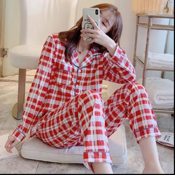 fdfklak fashion plaid cotton pajamas womens sleepwears set spring autumn nightwear pijamas home suit pyjama femme, Black;red
fdfklak fashion plaid cotton pajamas womens sleepwears set spring autumn nightwear pijamas home suit pyjama femme, Black;red