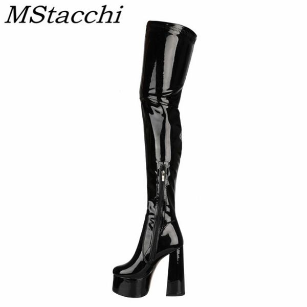 mstacchi women thigh high boots glisten patent leather platform solid color heels shoes women's 210914, Black
mstacchi women thigh high boots glisten patent leather platform solid color heels shoes women's 210914, Black
