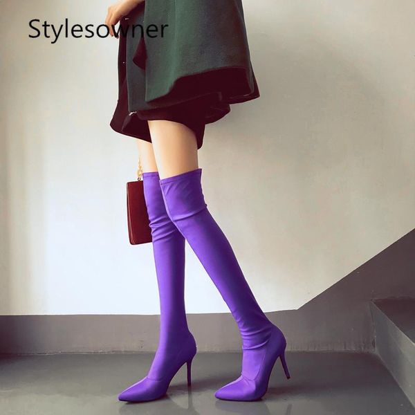 boots stylesowner purple candy color over the knee women point toe high heel thigh elastic sock long botas, Black
boots stylesowner purple candy color over the knee women point toe high heel thigh elastic sock long botas, Black