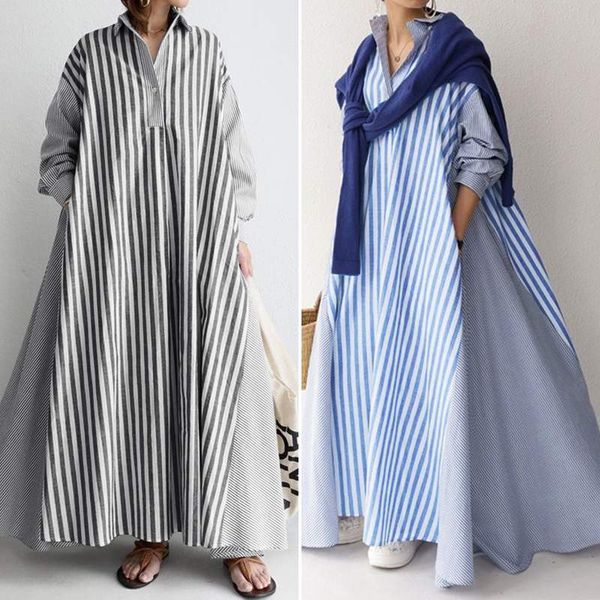 elegant lapel robe womens autumn sundress zanzea 2021 casual long sleeve maxi vestidos female striped shirt dress plus size 5xl, Black;gray
elegant lapel robe womens autumn sundress zanzea 2021 casual long sleeve maxi vestidos female striped shirt dress plus size 5xl, Black;gray
