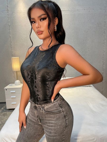 snakeskin print pu leather tank g2cu#, White
snakeskin print pu leather tank g2cu#, White