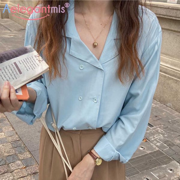 aelegantmis double breasted women notched collar solid blouse shirt korean spring vintage stylish female button chic 210607, White
aelegantmis double breasted women notched collar solid blouse shirt korean spring vintage stylish female button chic 210607, White