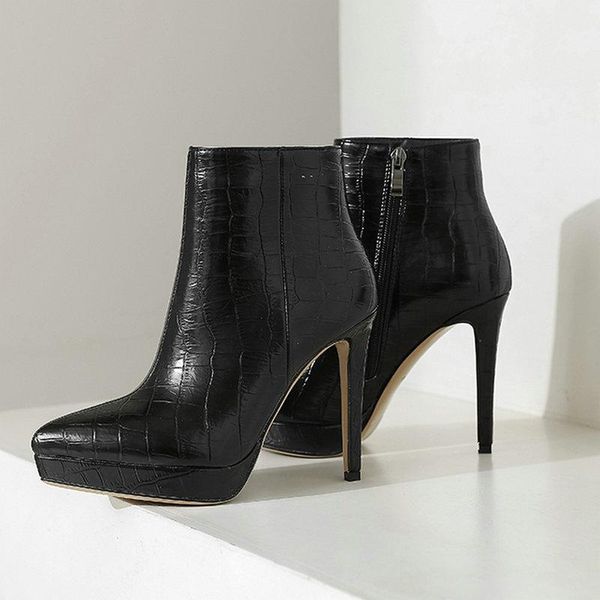 boots 2021 ankle pu leather women shoes fashion platform thin high heel booties autumn winter pointed toe zipper woman, Black
boots 2021 ankle pu leather women shoes fashion platform thin high heel booties autumn winter pointed toe zipper woman, Black