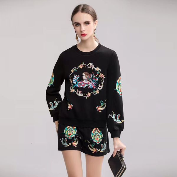 pant designer spring impression black sewing long sleeves pullovers shorts women's fashion sets, White
pant designer spring impression black sewing long sleeves pullovers shorts women's fashion sets, White