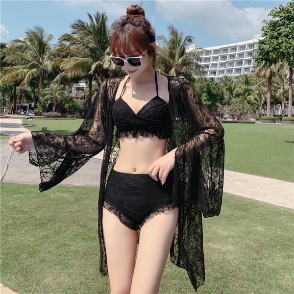 women's swimwear three-piece swimsuit bikini big and small chest gathered long sleeve fairy style spring, White;black
women's swimwear three-piece swimsuit bikini big and small chest gathered long sleeve fairy style spring, White;black