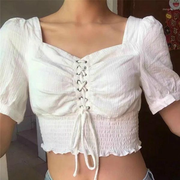 women puff sleeves high waist square collar summer gentle all match plus size lace up short blouses 2021 women's & shirts, White
women puff sleeves high waist square collar summer gentle all match plus size lace up short blouses 2021 women's & shirts, White