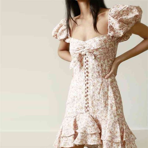 women summer vintage print mini dress puff sleeve bow tie buttons floral female casual street a-line dresses vestidos 210513, Black;gray
women summer vintage print mini dress puff sleeve bow tie buttons floral female casual street a-line dresses vestidos 210513, Black;gray