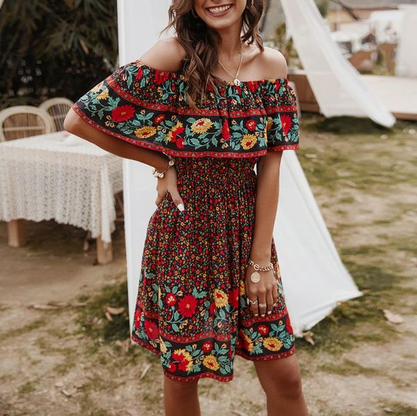 casual dresses women off shoulder summer dress ladies floral print short sleeve holiday party bohemian mini #3, Black;gray
casual dresses women off shoulder summer dress ladies floral print short sleeve holiday party bohemian mini #3, Black;gray