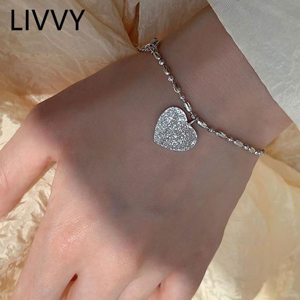 link, chain livvy silver color shiny love heart bead bracelet women fashion luxury handmade valentine's day gift wedding jewelry, Black
link, chain livvy silver color shiny love heart bead bracelet women fashion luxury handmade valentine's day gift wedding jewelry, Black