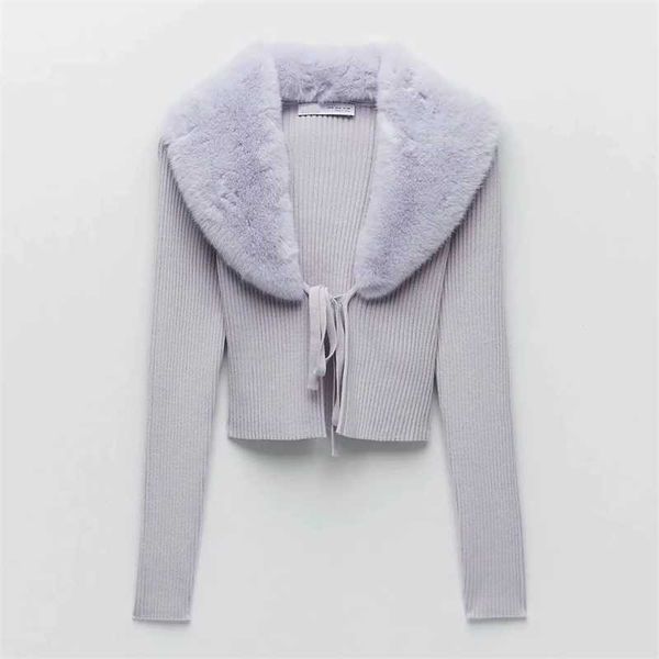 women sweet fur collar splicing knitting sweater female lace long sleeve cardigan chic 210922, White;black
women sweet fur collar splicing knitting sweater female lace long sleeve cardigan chic 210922, White;black