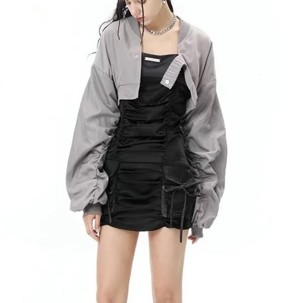 women's jackets women one button cropped bomber pure color pleated cardigan short jacket long sleeve casual chic a774, Black;brown
women's jackets women one button cropped bomber pure color pleated cardigan short jacket long sleeve casual chic a774, Black;brown