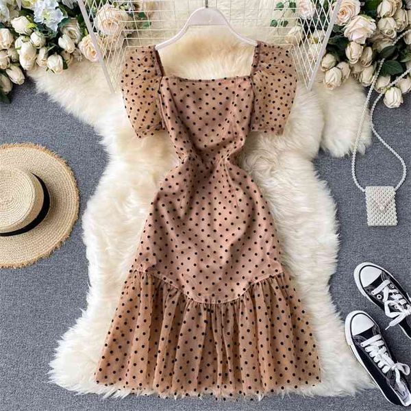 women fashion elegant feminine dress retro polka dot mesh square neck short sleeve korean clothes vestidos s760 210527, Black;gray
women fashion elegant feminine dress retro polka dot mesh square neck short sleeve korean clothes vestidos s760 210527, Black;gray