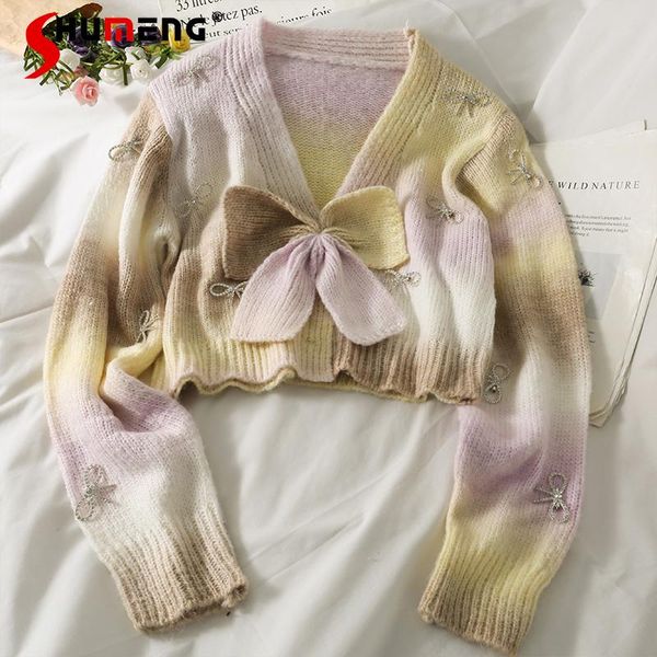 women's knits & tees 2021 autumn female sweet gradient color-blocking bow color contrast short sweater fashion slimming v-neck knitwear, White
women's knits & tees 2021 autumn female sweet gradient color-blocking bow color contrast short sweater fashion slimming v-neck knitwear, White