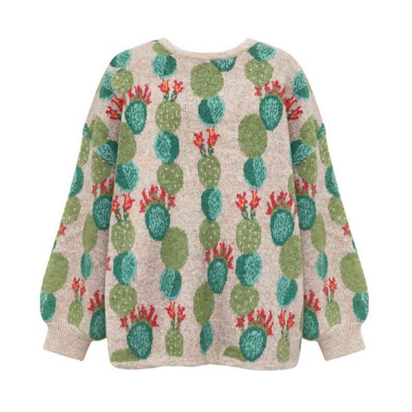 green cactus print long sweater knitted pullovers sleeve loose autumn winter m0379 210514, White;black
green cactus print long sweater knitted pullovers sleeve loose autumn winter m0379 210514, White;black