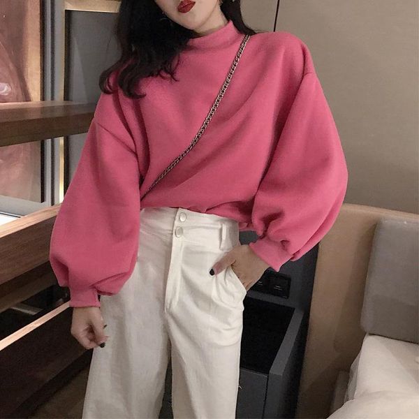 women's hoodies & sweatshirts winter thicken half-turtleneck candy color women 2021 autumn lantern sleeve pullover sweatshirt casual, Black
women's hoodies & sweatshirts winter thicken half-turtleneck candy color women 2021 autumn lantern sleeve pullover sweatshirt casual, Black
