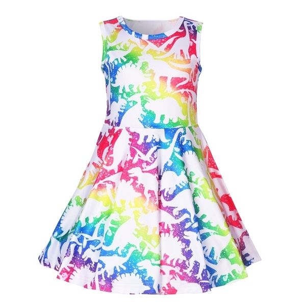 cuhk girls' summer princess new 2019 cartoon dinosaur dress 1250, Red;yellow