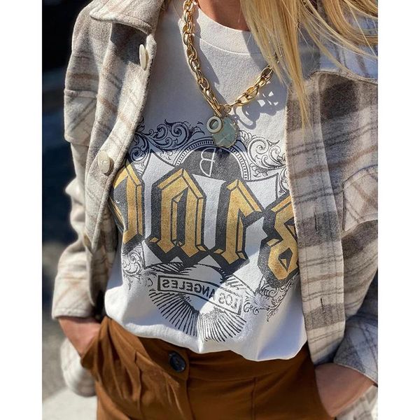 women's t-shirt - bohemian rowling lettered t-shirt, short sleeve crew neck cotton 2021 vintage informal, White
women's t-shirt - bohemian rowling lettered t-shirt, short sleeve crew neck cotton 2021 vintage informal, White