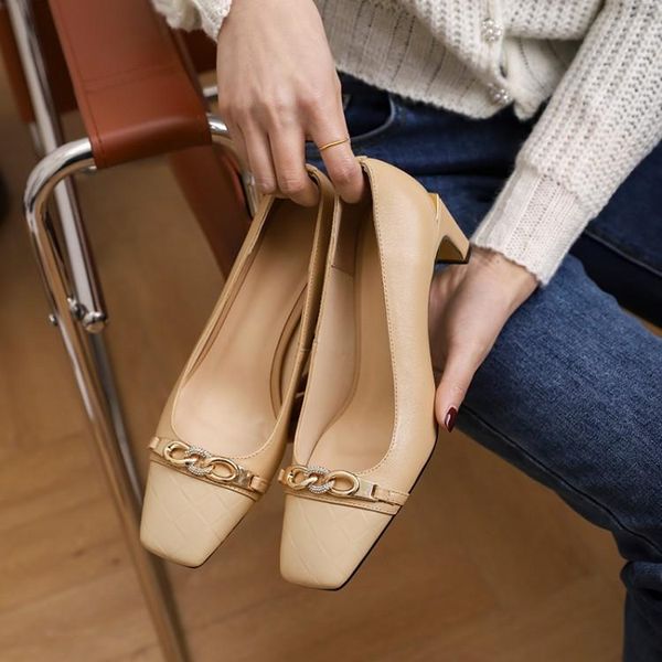 dress shoes square toe apricot leather women shallow pumps metal chains design high heels white summer wedding chic office work zapato, Black
dress shoes square toe apricot leather women shallow pumps metal chains design high heels white summer wedding chic office work zapato, Black