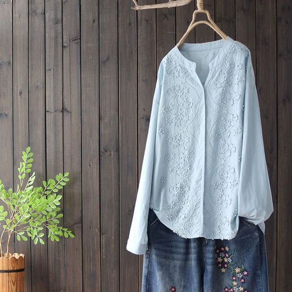 women's blouses & shirts surface flower embroidery v-neck long sleeve cotton shirt blouse autumn mori girl wn8h, White
women's blouses & shirts surface flower embroidery v-neck long sleeve cotton shirt blouse autumn mori girl wn8h, White