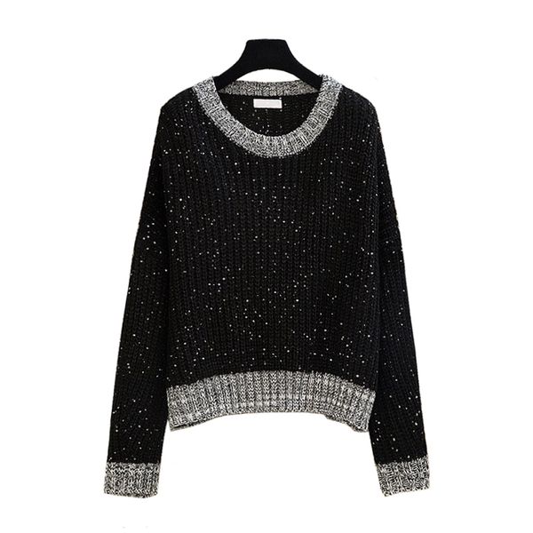 women sweater knitted pullovers bling o neck long sleeve black patchwork sequined loose winter m0080 210514, White;black
women sweater knitted pullovers bling o neck long sleeve black patchwork sequined loose winter m0080 210514, White;black