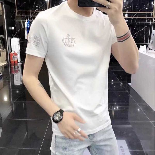 w0570 european fashion men's crown drill short sleeve men's t-shirt mercerized cotton half sleeve t-shirt coat, White;black
w0570 european fashion men's crown drill short sleeve men's t-shirt mercerized cotton half sleeve t-shirt coat, White;black