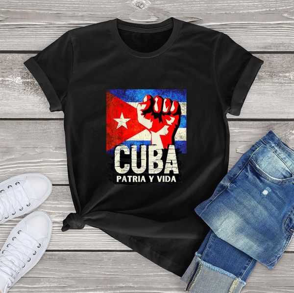 women's t-shirt 100% cotton cuba patria y vida flag vintage summer novelty eu size streetwear soft tee gift, White
women's t-shirt 100% cotton cuba patria y vida flag vintage summer novelty eu size streetwear soft tee gift, White