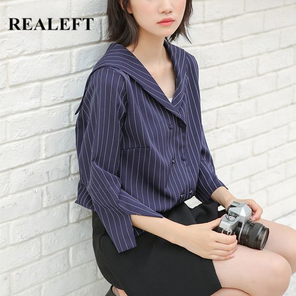 arrival spring striped women's shirt female blouse navy shawl collar korean ol style women loose blouses 210428, White
arrival spring striped women's shirt female blouse navy shawl collar korean ol style women loose blouses 210428, White