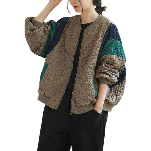 women's jackets stitching color fashion jacket 2021 autumn loose casual short coat female outerwear sports baseball uniform, Black;brown
women's jackets stitching color fashion jacket 2021 autumn loose casual short coat female outerwear sports baseball uniform, Black;brown