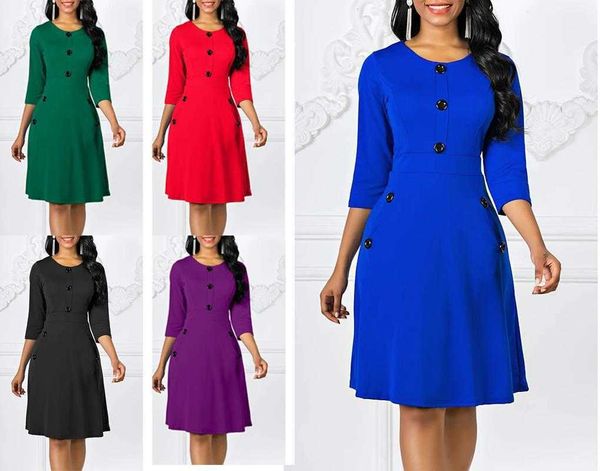 women's autumn 2021 and winter solid color dress round neck quarter sleeve button waist a-line skirt, Black;gray
women's autumn 2021 and winter solid color dress round neck quarter sleeve button waist a-line skirt, Black;gray