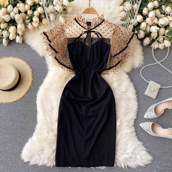spring french retro wave womens dresses dot mesh stitching vestidos lotus leaf sleeve waist slim hip midi dress c470, Black;gray
spring french retro wave womens dresses dot mesh stitching vestidos lotus leaf sleeve waist slim hip midi dress c470, Black;gray