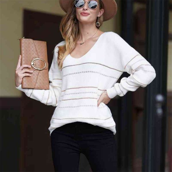 fashion women knit sweaters autumn winter metal stripes soft thick warm woman pullover loose outwear 210422, White;black
fashion women knit sweaters autumn winter metal stripes soft thick warm woman pullover loose outwear 210422, White;black