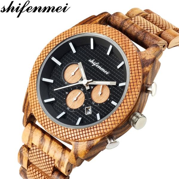 wristwatches shifenmei wooden watches chronograph date quartz for men sport watch clock relogio masculino, Slivery;brown
wristwatches shifenmei wooden watches chronograph date quartz for men sport watch clock relogio masculino, Slivery;brown