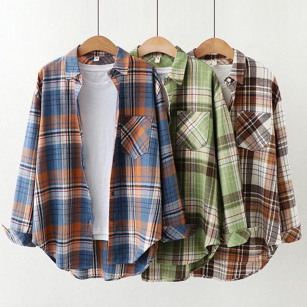 women's blouses & shirts womens plaid chic checked long sleeve female casual print loose cotton blusas, White
women's blouses & shirts womens plaid chic checked long sleeve female casual print loose cotton blusas, White