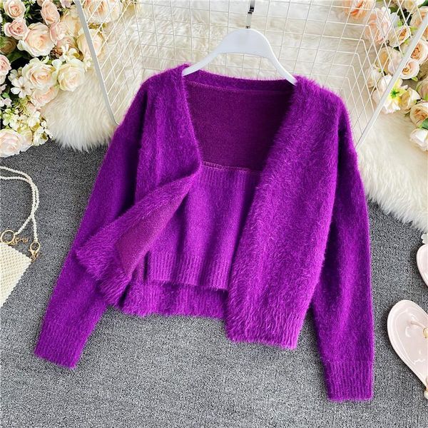 autumn and winter short western style youthful-looking bandeau sling vest two-piece set gentle mink-like cardigan coat women's sweaters, White;black
autumn and winter short western style youthful-looking bandeau sling vest two-piece set gentle mink-like cardigan coat women's sweaters, White;black