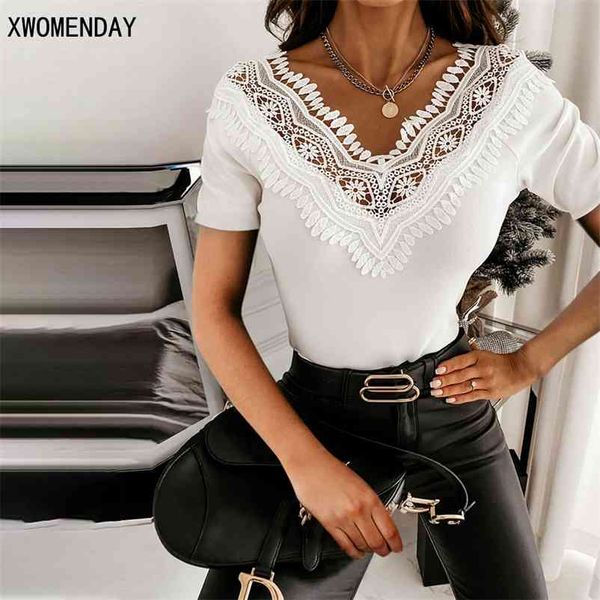 summer v-neck white lace stitching embroidery fashion women's short-sleeved t-shirt female t shirt women clothing 210401
summer v-neck white lace stitching embroidery fashion women's short-sleeved t-shirt female t shirt women clothing 210401