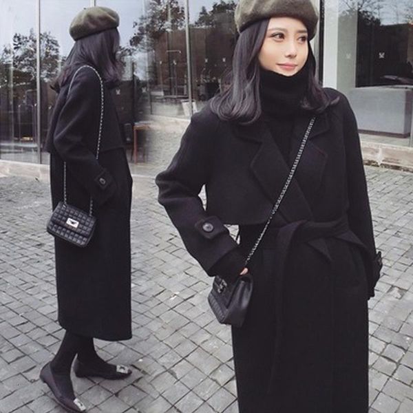 women's wool & blends cotton wool coat medium length korean loose lapel woolen wm13, Black
women's wool & blends cotton wool coat medium length korean loose lapel woolen wm13, Black