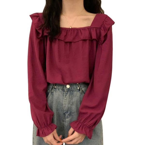 women's blouses & shirts spring blouse square collar ruffle lantern long sleeve female sweet solid preppy style korean ladies top, White
women's blouses & shirts spring blouse square collar ruffle lantern long sleeve female sweet solid preppy style korean ladies top, White