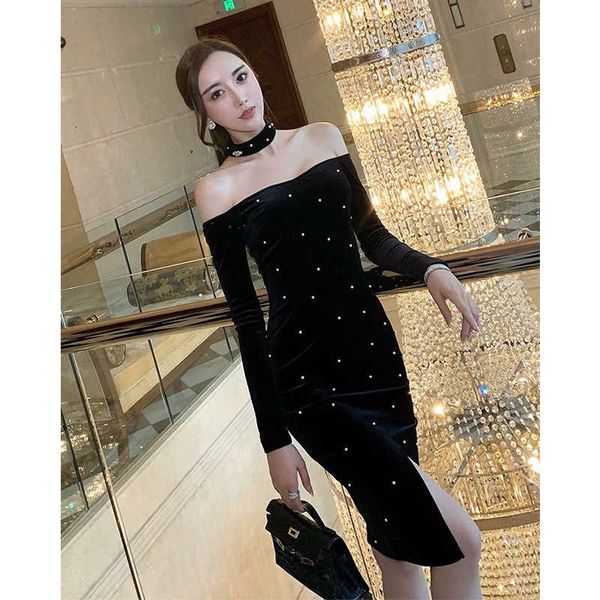 luxury evening dress black veet strapls dr's off shoulder hanging neck split hip wrap skirt banquet temperament celebrity, Black;gray
luxury evening dress black veet strapls dr's off shoulder hanging neck split hip wrap skirt banquet temperament celebrity, Black;gray