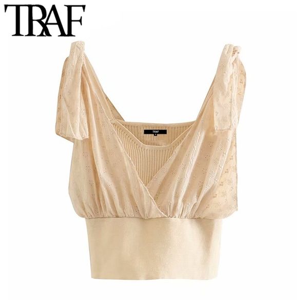 women sweet fashion embroidered cropped knitted blouses vintage v neck tied straps female shirts blusas chic 210507, White
women sweet fashion embroidered cropped knitted blouses vintage v neck tied straps female shirts blusas chic 210507, White