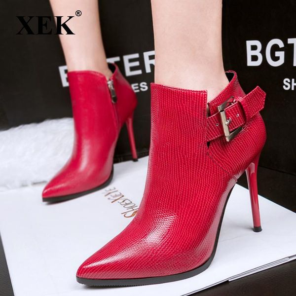 dress shoes xek pointed fine with boots female fashion snake pattern women nightclub buckle ankle zll684, Black 
dress shoes xek pointed fine with boots female fashion snake pattern women nightclub buckle ankle zll684, Black