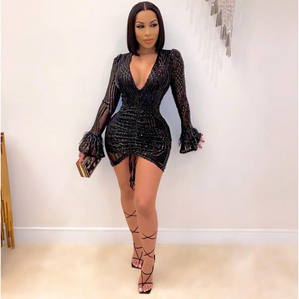 casual dresses echoine luxurious sequin v-neck black mini dress women bodycon sheer mesh patchwork flare sleeve party night club, Black;gray
casual dresses echoine luxurious sequin v-neck black mini dress women bodycon sheer mesh patchwork flare sleeve party night club, Black;gray