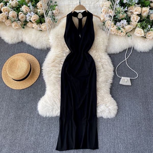halter sleeveless black long dress women elegant open back high waist slim party vestidos female casual fashion robe new, Black;gray
halter sleeveless black long dress women elegant open back high waist slim party vestidos female casual fashion robe new, Black;gray