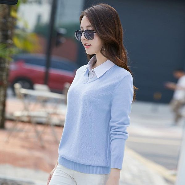 women's sweaters fake two-piece collared sweater pullover korean version loose and versatile outer wear 2021 autumn winter 3013-1, White;black
women's sweaters fake two-piece collared sweater pullover korean version loose and versatile outer wear 2021 autumn winter 3013-1, White;black