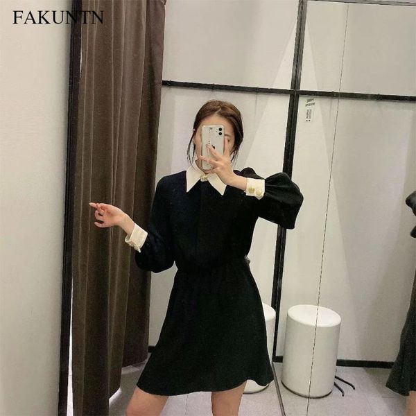casual dresses french sukienka women dress 2021 autumn fashion lapel elegant party female black long sleeve vintage, Black;gray 
casual dresses french sukienka women dress 2021 autumn fashion lapel elegant party female black long sleeve vintage, Black;gray