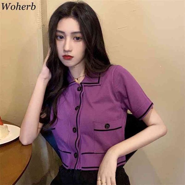 contrast color knitted t shirt women short sleeve summer thin korean chic sweet stretch crop t-shirts femme 210519, White
contrast color knitted t shirt women short sleeve summer thin korean chic sweet stretch crop t-shirts femme 210519, White
